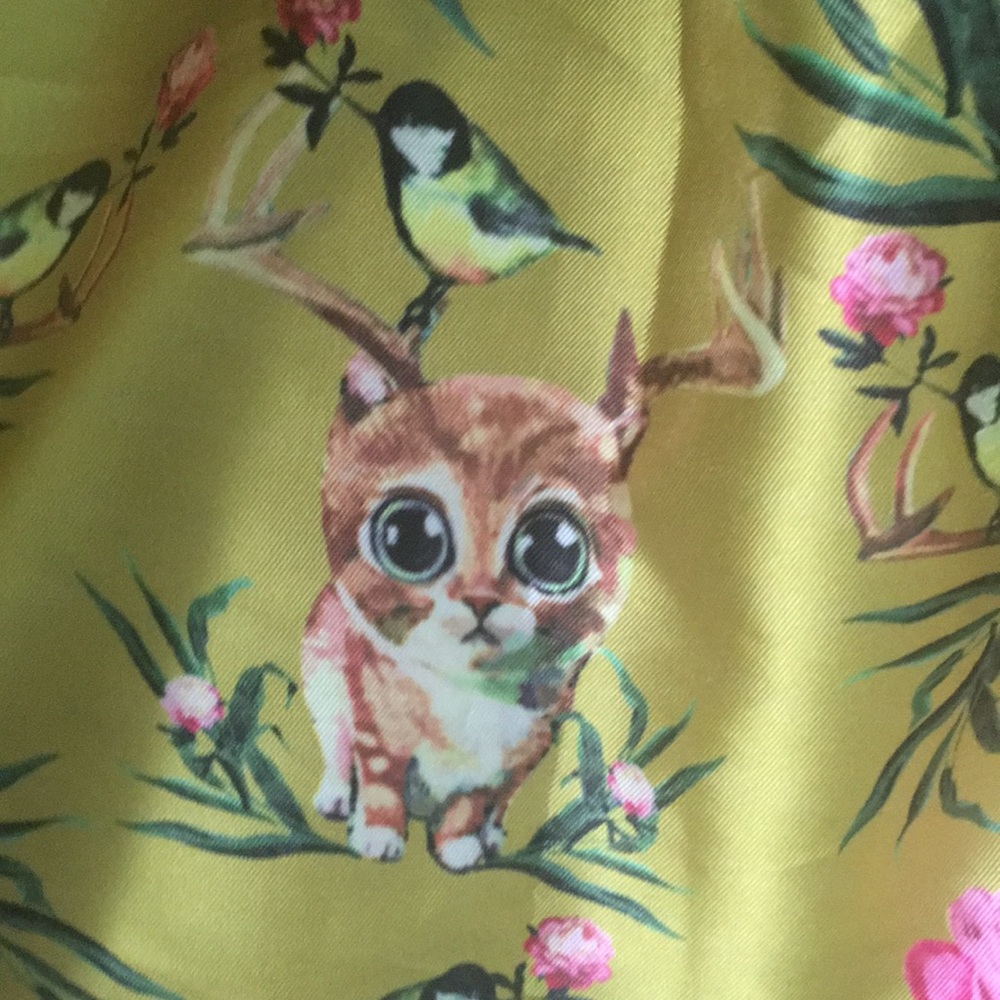 Unique Wildlife Sateen Dress Birds, Roses, Deer - Picture 3 of 10
